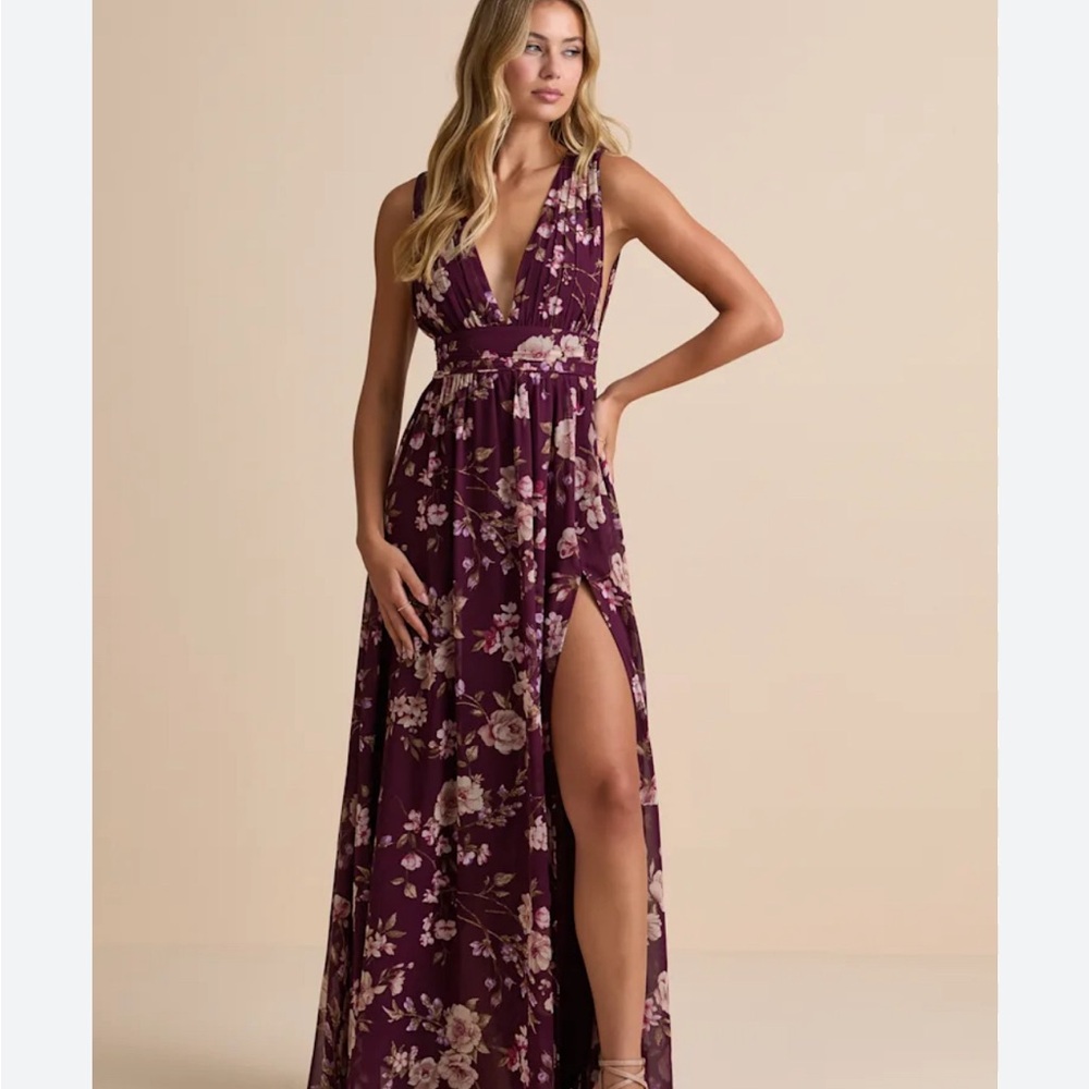 Lulus Heavenly Hues Plum Floral Maxi Dress Women Size M NWT